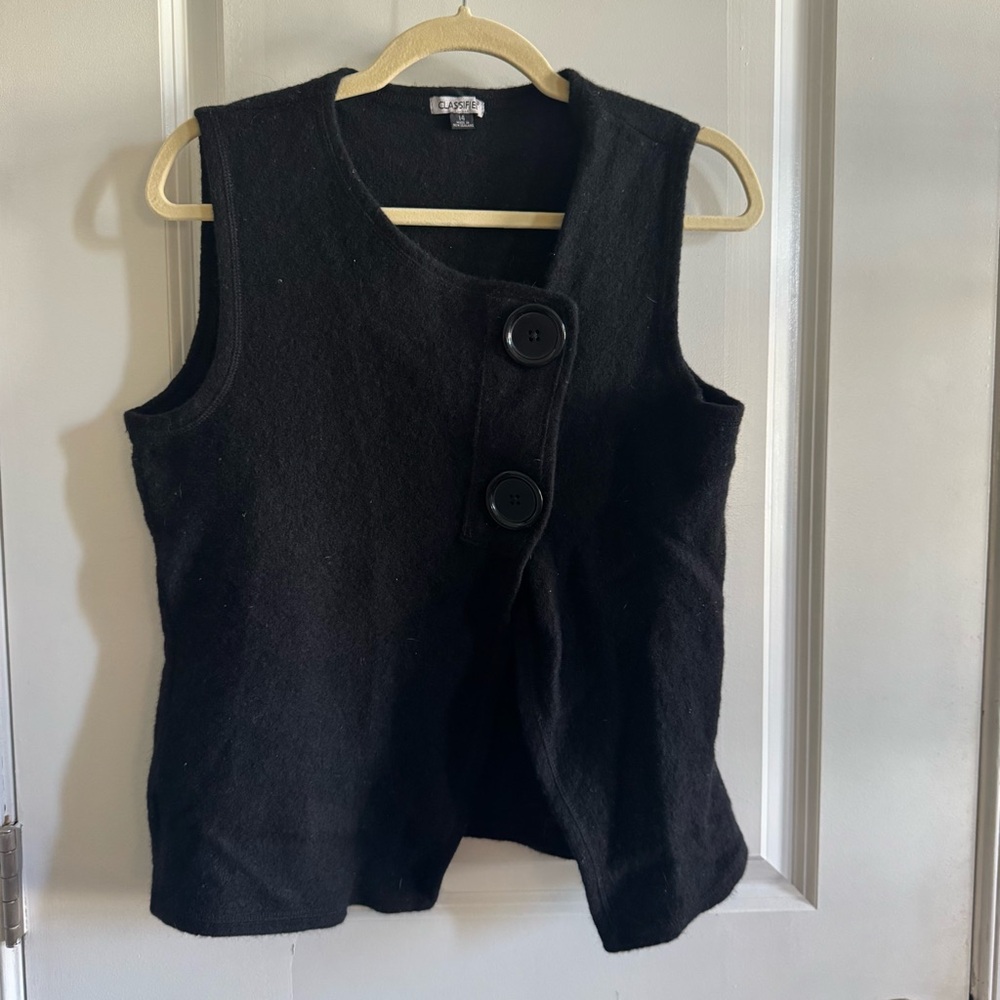 Classified | 100% Merino Wool Black Button Asymmetrical Vest Size 14